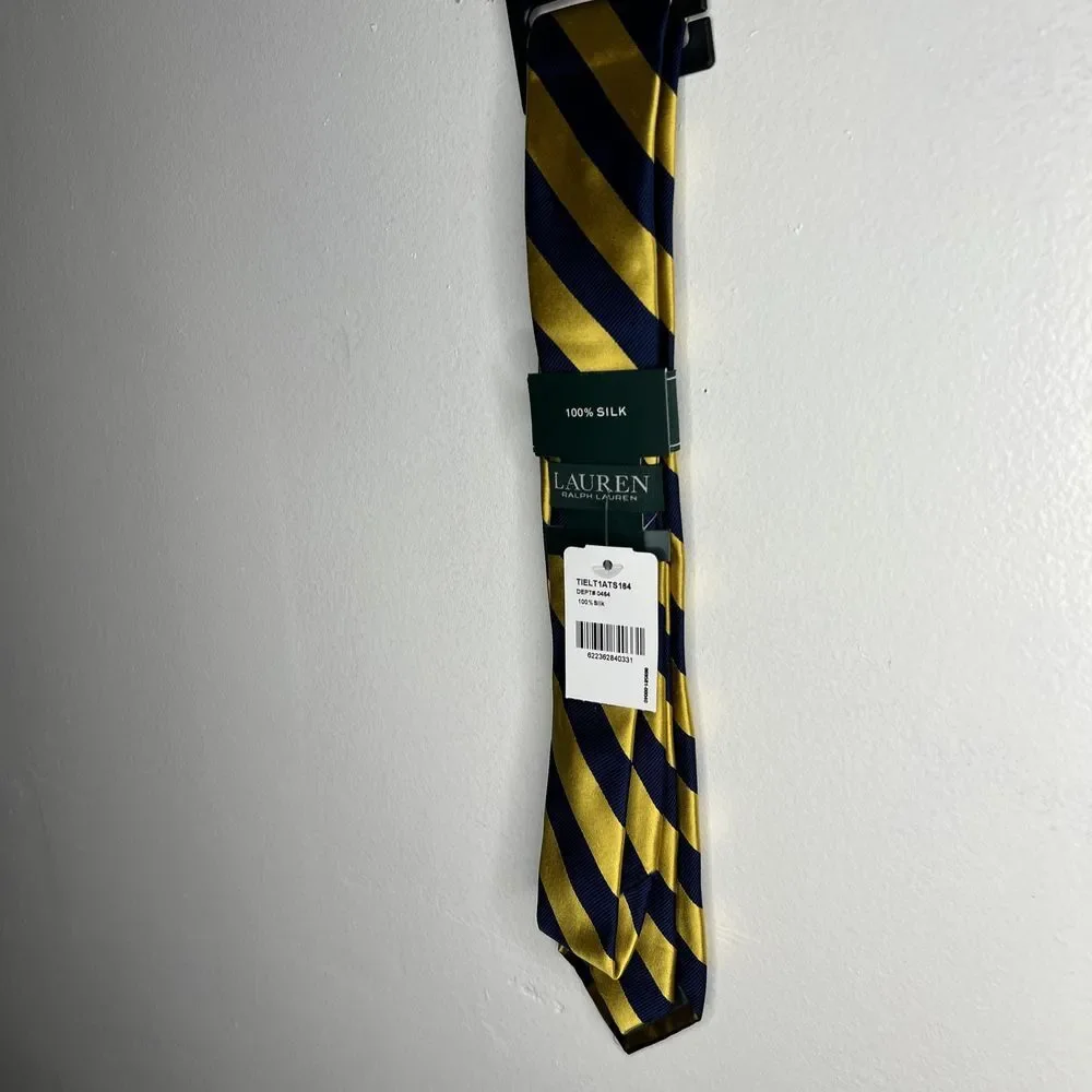 Polo Ralph Lauren Youth striped design, Silk Narrow Tie Royal Blue/Gold100% Silk